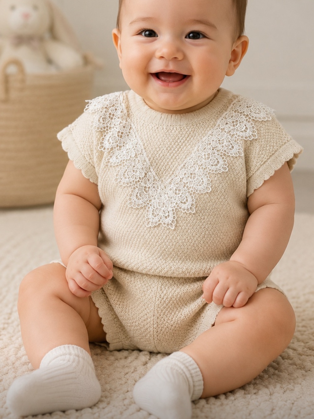 Bon Knit baby Knit Lace Trim Two-Piece Set
